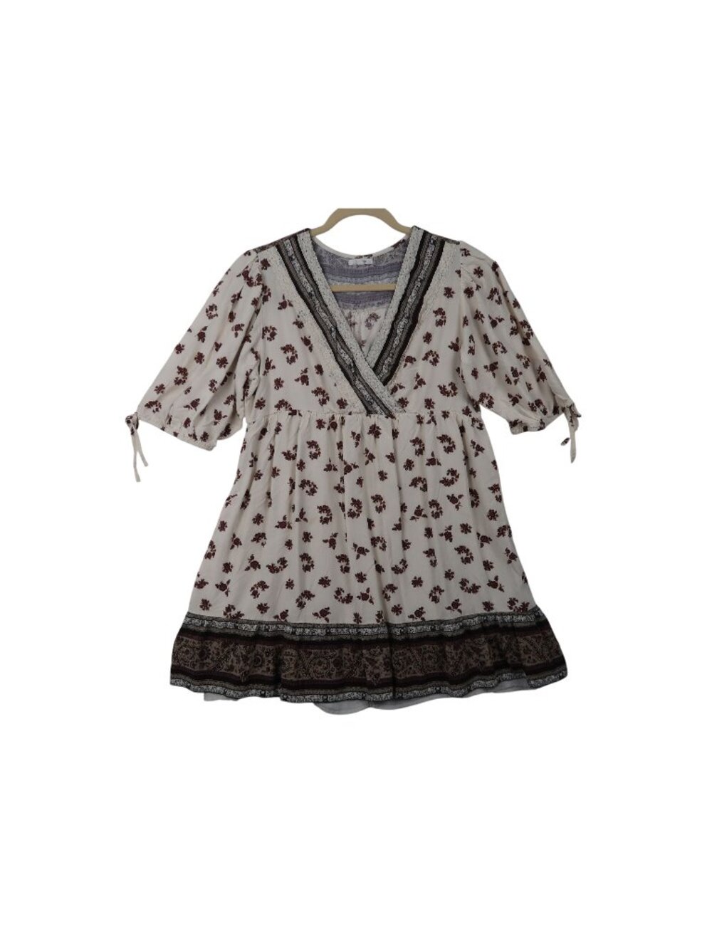 ✨3/$30 Maurices L Womens Boho Floral Print Dress L White Brown